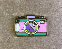 Retro Camera Hard Enamel Pin [ Glittery Pink]